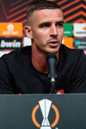conference de presse du Stade Rennais PHOTOPQR OUEST FRANCE Philippe RENAULT ; Rennes ; 20 09 2023 ; Football. Europa League. À la veille du match Stade Rennais FC -Maccabi-Haïfa-FC, conférence de presse du Stade Rennais FC. Benjamin Bourigeaud (photo) et Bruno Genesio, entraineur Photo Philippe RENAULT Ouest-France - sept 20th 2023. Soccer Europa League. press conference, PK, Pressekonferenz of Rennes Rennes France  Copyright: xPHOTOPQR OUESTxFRANCE MAXPPPxPhilippexRENAULTx 20230920OFR3789 20230920OFR3789