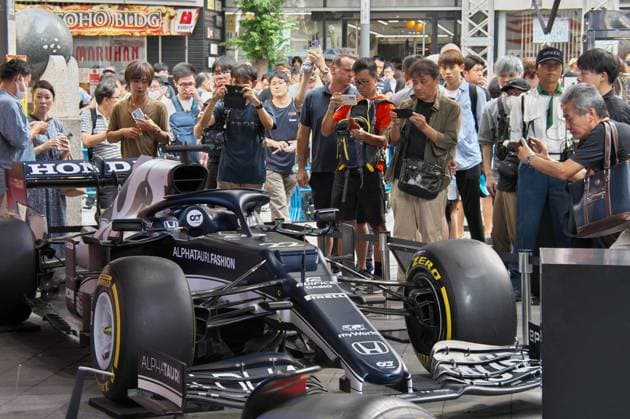 Scuderia AlphaTauri AT02 is seen displayed during an event for F1 Japan Grand Prix Formula 1 Tokyo Festival 2023 at Kabuki-cho, Shinjuku in Tokyo, Japan on Wednesday, September 20, 2023.  TKP2023092007 KEIZOxMORI