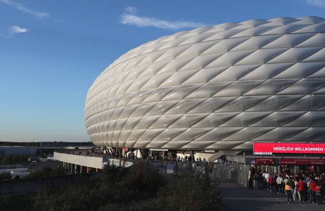 Munich, Germany 20 September 2023 football, men, Champions League, 1 matchday, 2023 2024 season, FC Bayern Munich Manchester United, Allianz Arena view of Allianz Arena, exterior view later afternoon, Esplanade.