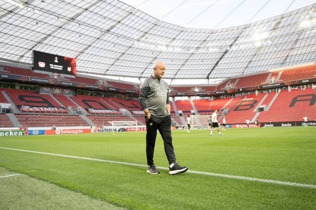 230920 Per Mathias Hogmo of Häcken during a training ahead of the UEFA Europa League match against Bayer 04 Leverkusen on September 20, 2023 in Leverkusen Photo Daniel Stiller BILDBYRAN code DS DS0333 football soccer fotball uefa europa league träning practice training häcken bbeng  Copyright: DANIELxSTILLER BB230920DS012