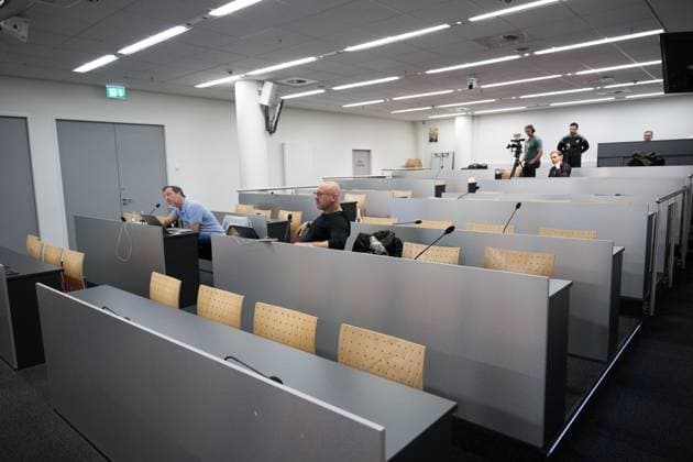 230920 Lots of empty seats at the Häcken press meeting ahead of the UEFA Europa League match against Bayer 04 Leverkusen on September 20, 2023 in Leverkusen Photo Daniel Stiller BILDBYRAN code DS DS0333 football soccer fotball uefa europa league träning practice training häcken bbeng  Copyright: DANIELxSTILLER BB230920DS018