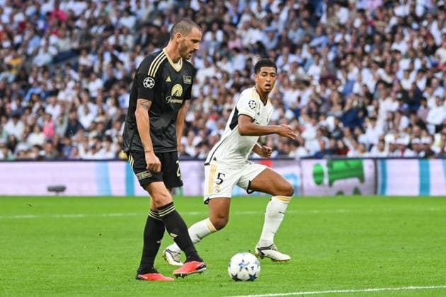 Football, Men, 2023 2024 season, Champions League Group C, Matchday 1 , Real Madrid 1 FC Union Berlin, v l Leonardo Bonucci 1 FC Union Berlin and Jude Bellingham Real Madrid , 20 09 2023, Copyright: xMatthiasxKochx
