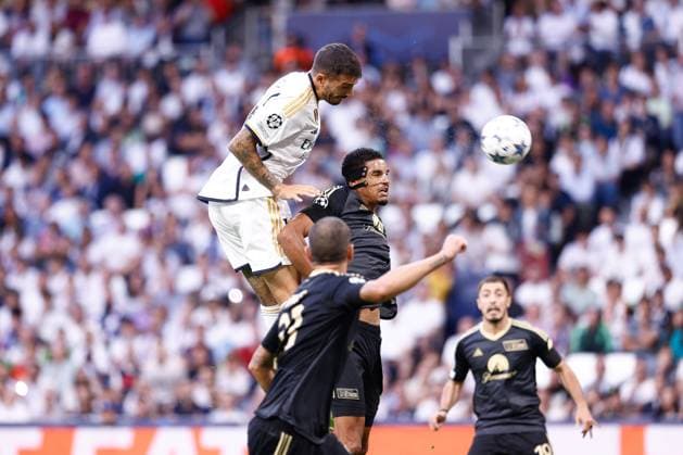 September 20, 2023, MADRID, MADRID, SPAIN: Joselu Mato of Real Madrid in action during the UEFA Champions League, Group C, football match played between Real Madrid and Union Berlin at Santiago Bernabeu stadium on September 20, 2023, in Madrid, Spain. MADRID SPAIN - ZUMAa181 20230920_zaa_a181_029 Copyright: xOscarxJ.xBarrosox