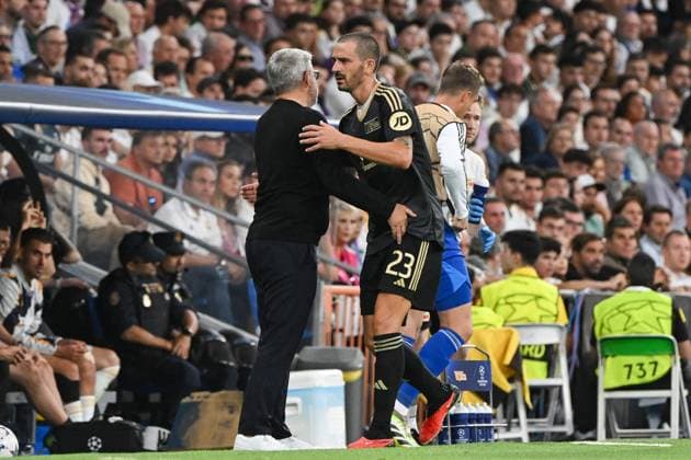 Football, men, season 2023 2024, Champions League Group C, 1 matchday , Real Madrid 1 FC Union Berlin, f l coach Urs Fischer 1 FC Union Berlin and Leonardo Bonucci 1 FC Union Berlin , 20 09 2023, Copyright: xMatthiasxKochx