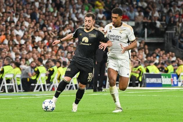 Football, men, season 2023 2024, Champions League Group C, 1 matchday , Real Madrid 1 FC Union Berlin, v l Josip Juranovic 1 FC Union Berlin and Jude Bellingham Real Madrid in duel, battle for the ball, 20 09 2023, Copyright: xMatthiasxKochx