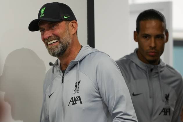 SOCCER - UEFA EL, LASK vs Liverpool LINZ,AUSTRIA,20.SEP.23 - SOCCER - UEFA Europa League, group stage, Linzer ASK vs Liverpool FC, preview, press conference, PK, Pressekonferenz Liverpool. Image shows head coach Juergen Klopp (Liverpool) and Virgil van Dijk (Liverpool).  GEPAxpictures xManuelxBinder