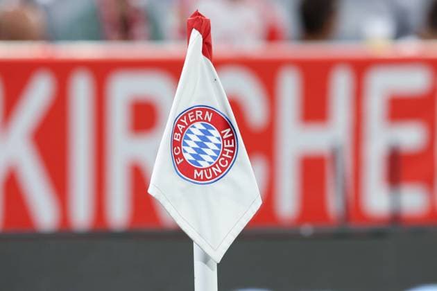 Soccer Champions League group stage 1 matchday FC Bayern Munich Manchester United on 20 09 2023 at the Allianz Arena in Munich corner flag in the Allianz Arena with FC Bayern logo xMSx