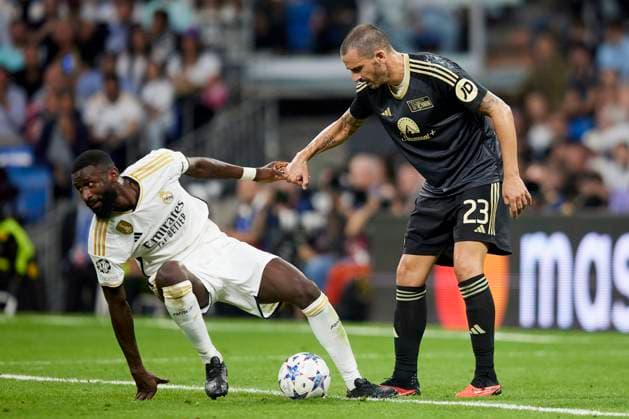 September 20, 2023, Madrid, Madrid, Spain: Antonio Rudiger of Real Madrid CF and Leonardo Bonucci of Union Berlin during the Champions League football match between Real Madrid CF and FC Union Berlin at Santiago Bernabeu Stadium in Madrid, Spain, September 20, 2023 Madrid Spain - ZUMAa206 20230920_zsp_a206_083 Copyright: xRubenxAlbarranx
