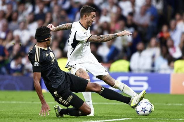 Joselu Mato of Real Madrid Cf attempts a kick during the Champions Leage match between Real Madrid Cf and Union Berlin at Santiago Bernabeu Stadium, in Madrid, Spain, on September 20, 2023. ( Photo by Alvaro Medranda Panoramic ) FOOTBALL : Real Madrid vs Union Berlin - UEFA Ligue des Champions - 20 09 2023 AlvaroMedranda Panoramic 