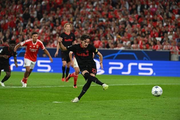 SOCCER - UEFA CL, Benfica vs RBS LISBON,PORTUGAL,20.SEP.23 - SOCCER - UEFA Champions League, group stage, SL Benfica vs Red Bull Salzburg. Image shows Roko Simic (RBS). Keywords: goal.  GEPAxpictures xZedxJameson