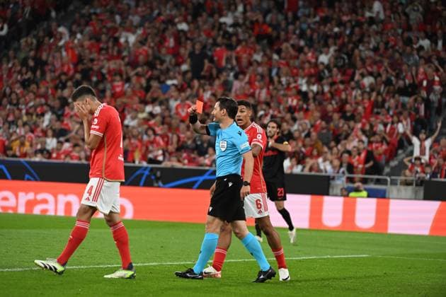 SOCCER - UEFA CL, Benfica vs RBS LISBON,PORTUGAL,20.SEP.23 - SOCCER - UEFA Champions League, group stage, SL Benfica vs Red Bull Salzburg. Image shows Antonio Silva (Benfica). Keywords: red card.  GEPAxpictures xZedxJameson