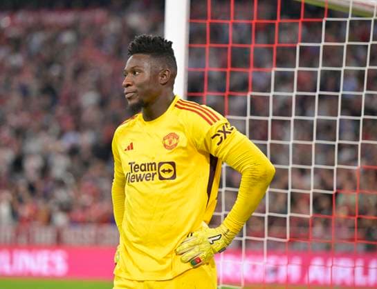 20 09 2023, Football UEFA Championsleague 2023 2024 1 matchday preliminary round, FC Bayern Munich Manchester United, at Allianz Arena Munich goalkeeper Andre Onana Manchester United angry DFL and DFB regulations prohibit any use of photographs as image sequences and or quasi video