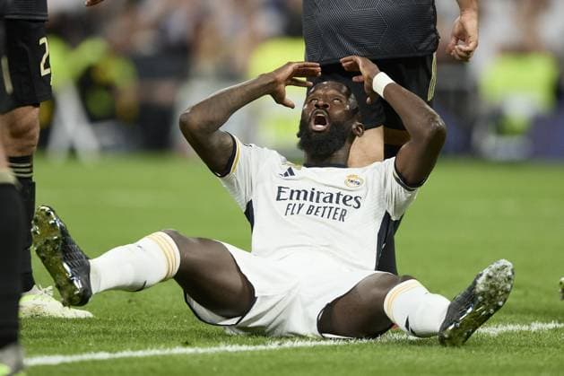 Sport Bilder des Tages Antonio Rudiger of Real Madrid Cf reacts during the Champions Leage match between Real Madrid Cf and Union Berlin at Santiago Bernabeu Stadium, in Madrid, Spain, on September 20, 2023. ( Photo by Alvaro Medranda Panoramic ) FOOTBALL : Real Madrid vs Union Berlin - UEFA Ligue des Champions - 20 09 2023 AlvaroMedranda Panoramic 