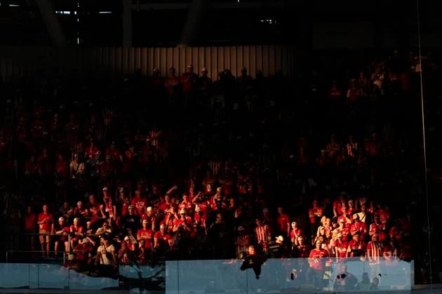 MADRID, SPAIN - SEPTEMBER 20: U Berlin fans during the UEFA CHAMPIONS LEAGUE 2023 24 match between Real Madrid and Union Berlin at Santiago Bernabeu Stadium. ONLYxEDITORIALxUSAGE  (229879416)