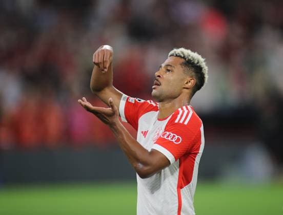 Munich, Germany 20 September 2023 Football, Men, Champions League, Matchday 1, Season 2023 2024, FC Bayern Munich Manchester United, Allianz Arena 2 0 by Serge Gnabry FC Bayern Munich , goal, cheer