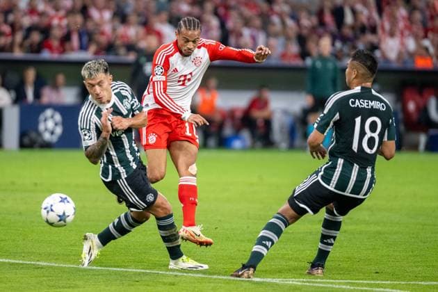 Goal to 1 0 by Leroy Sane FC Bayern Muenchen, 10 , GER, FC Bayern Muenchen FCB vs Manchester United MUN , football, Champions League, group stage, season 2023 2024, 20 09 2023, DFB DFL regulations prohibit any use of photographs as image sequences and or quasi video , GER, FC Bayern Muenchen FCB vs Manchester United MUN , football, Champions League, group stage, season 2023 2024, 20 09 2023 Muenchen Copyright: xEibner-Pressefoto SaschaxWaltherx EP_EER