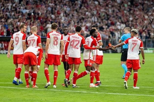 Goal to 1 0 by Leroy Sane FC Bayern Muenchen, 10 , GER, FC Bayern Muenchen FCB vs Manchester United MUN , football, Champions League, group stage, season 2023 2024, 20 09 2023, DFB DFL regulations prohibit any use of photographs as image sequences and or quasi video , GER, FC Bayern Muenchen FCB vs Manchester United MUN , football, Champions League, group stage, season 2023 2024, 20 09 2023 Muenchen Copyright: xEibner-Pressefoto SaschaxWaltherx EP_EER