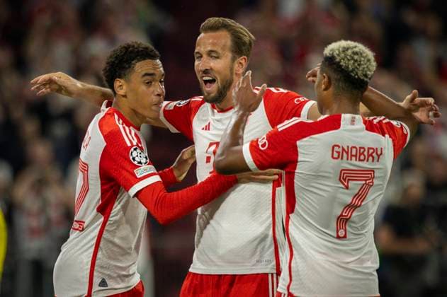 Munic, Germany 20th Sep 2023 Goal Jamal Musiala Munich , Harry Kane Munich , Serge Gnabry Munich FC Bayern Munich Manchester United 20 09 2023