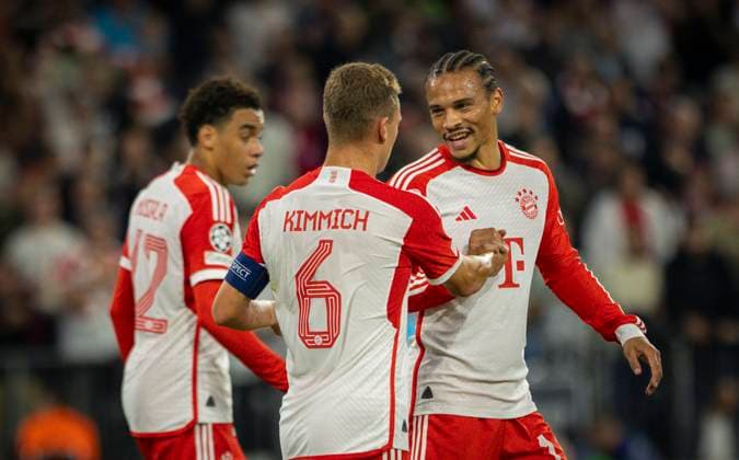 Munic, Germany 20th Sep 2023 Goal celebration Joshua Kimmich Muenchen , Leroy Sane Muenchen FC Bayern Munich Manchester United 20 09 2023