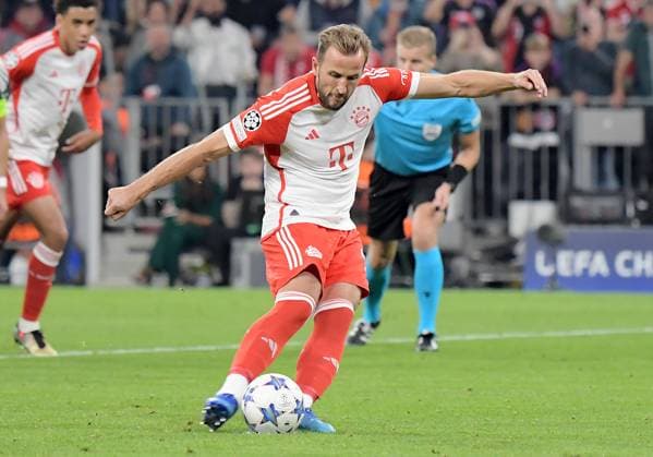 20 09 2023, xemx, football UEFA Champions League, FC Bayern Muenchen Manchester United emspor, v l Harry Kane FC Bayern Muenchen Goal scored, scores the goal to 3 1 DFL DFB REGULATIONS PROHIBIT ANY USE OF PHOTOGRAPHS as IMAGE SEQUENCES and or QUASI VIDEO Muenchen