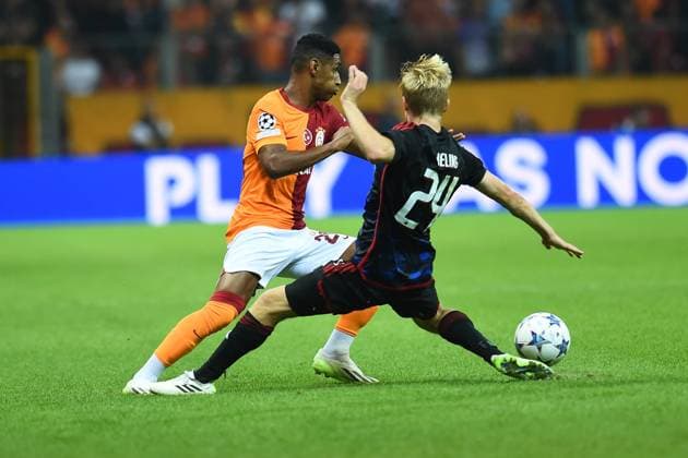 Tete of Galatasaray and Birger Meling 24 of F.C. Copenhagen during the UEFA Champions League match between Galatasaray and F.C. Copenhagen at Ali Sami Yen Sports Complex Rams Park Arena on September 20, 2023 in Istanbul, Turkey. Istanbul Turkey Copyright: xSeskimPhotox Gsaray-Copenhagen-20923 (277)