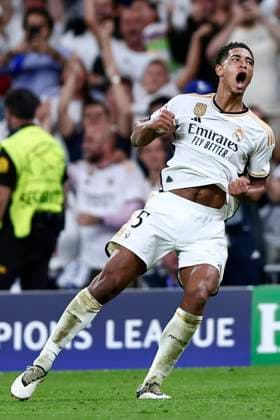 Jude Bellingham of Real Madrid Cf celebrating his goal with his teammates during the Champions Leage match between Real Madrid Cf and Union Berlin at Santiago Bernabeu Stadium, in Madrid, Spain, on September 20, 2023. ( Photo by Alvaro Medranda Panoramic ) FOOTBALL : Real Madrid vs Union Berlin - UEFA Ligue des Champions - 20 09 2023 AlvaroMedranda Panoramic 