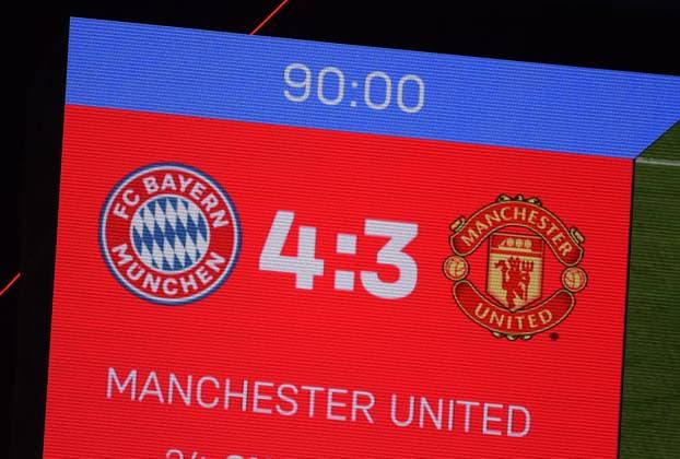20 09 2023, xemx, football UEFA Champions League, FC Bayern Muenchen Manchester United emspor, v l scoreboard end of match 4 3 DFL DFB REGULATIONS PROHIBIT ANY USE OF PHOTOGRAPHS as IMAGE SEQUENCES and or QUASI VIDEO Muenchen