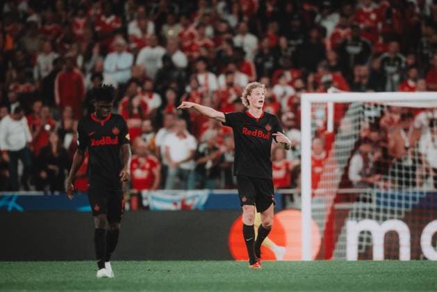 UEFA Champions League Group D: Benfica - FC Salzburg LISSABON, PORTUGAL - SEPTEMBER 20: Maurits Kjaergaard of FC Salzburg reacts during the UEFA Champions League Group D match on September 20, 2023 in Lissabon, Portugal. Copyright: xAndreasxSchaadx-xFCxRedxBullxSalzburgx DSC_9651LR