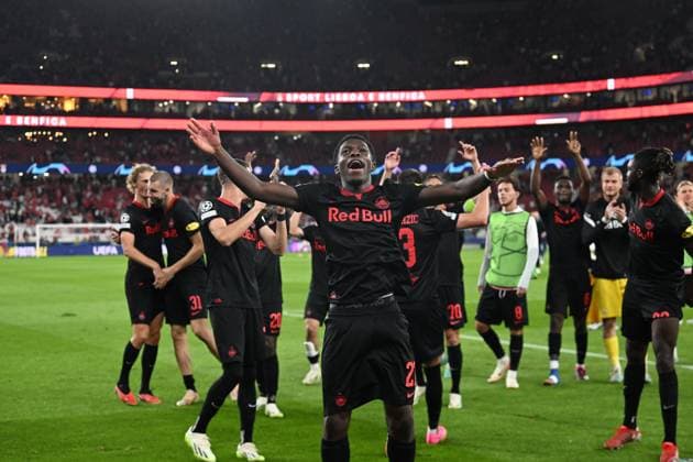 SOCCER - UEFA CL, Benfica vs RBS LISBON,PORTUGAL,20.SEP.23 - SOCCER - UEFA Champions League, group stage, SL Benfica vs Red Bull Salzburg. Image shows the rejoicing of Lucas Gourna Douath (RBS).  GEPAxpictures xZedxJameson