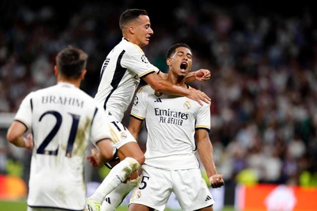 Sport Bilder des Tages Partido de la Liga de Campeones entre el Real Madrid y el Union Berlin. En la imagen, Bellingham celebra su gol. Champions League match between Real Madrid and Union Berlin. In this picture, Bellingham celebrates his goal. FOTO:xJOSExA.xGARCIA  ecommerceFotos eCommerce2-141280096