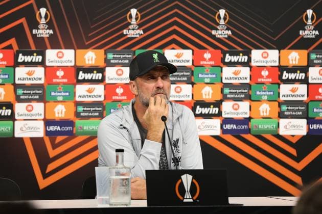 20 09 2023, Linz, AUT, On the road in Upper Austria, Liverpool, PK, Europa League, in the picture JuÌˆrgen Klopp, Juergen Klopp, coach, FC Liverpool, press conference, Raiffeisen Arena, against LASK, UEFA Europa League,
