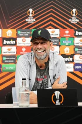20 09 2023, Linz, AUT, On the road in Upper Austria, Liverpool, PK, Europa League, in the picture JuÌˆrgen Klopp, Juergen Klopp, coach, FC Liverpool, press conference, Raiffeisen Arena, against LASK, UEFA Europa League,