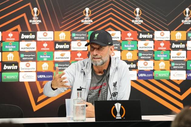 20 09 2023, Linz, AUT, On the road in Upper Austria, Liverpool, PK, Europa League, in the picture JuÌˆrgen Klopp, Juergen Klopp, coach, FC Liverpool, press conference, Raiffeisen Arena, against LASK, UEFA Europa League,