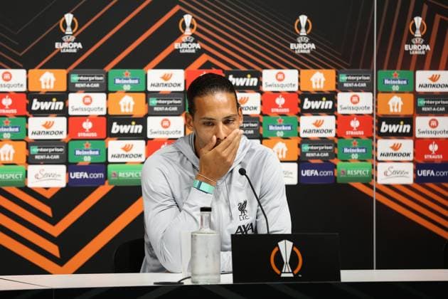 20 09 2023, Linz, AUT, On the road in Upper Austria, Liverpool, PK, Europa League, in picture Virgil van Dijk, FC Liverpool, press conference, UEFA Europa League, against LASK, Raiffeisen Arena, Linz,