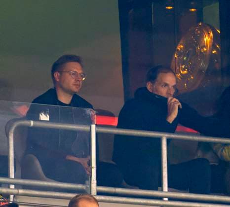 20 09 2023, Football UEFA Championsleague 2023 2024 1 matchday preliminary round, FC Bayern Munich Manchester United, at Allianz Arena Munich coach Thomas Tuchel re, FC Bayern Munich must watch the match from a box because of the sending off in the quarterfinals last season DFL and DFB regulations prohibit any use of photographs as image sequences and or quasi video