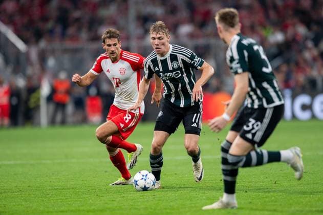 MONACHIUM 20.09.2023 MECZ FAZA GRUPOWA UEFA LIGA MISTRZOW 2023 2024 --- GROUP STAGE UEFA CHAMPIONS LEAGUE MATCH: BAYERN MUNICH - Manchester United, ManU Leon Goretzka , Rasmus Hojlund FOT. PAWEL LIPNICKI 400mm.pl NEWSPIX.PL --- Newspix.pl  200923Img2571