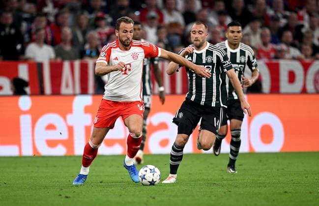 FOOTBALL CHAMPIONS LEAGUE SEASON 2023 2024 Preliminary Round Group A 1 Matchday FC Bayern Muenchen Manchester United FC 20 09 2023 Harry Kane left, FC Bayern Muenchen vs Christian Eriksen right, Manchester United FC