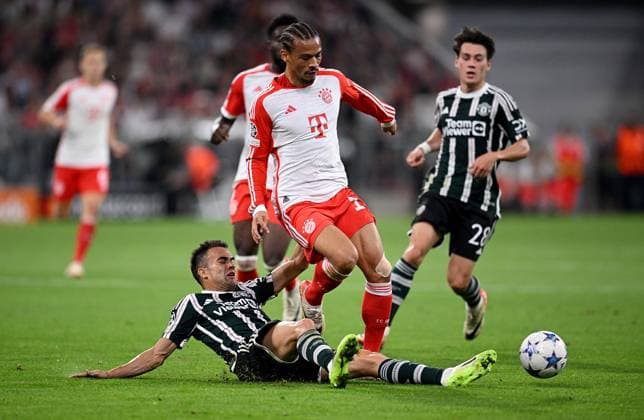 FOOTBALL CHAMPIONS LEAGUE SEASON 2023 2024 Preliminary Round Group A 1 Matchday FC Bayern Muenchen Manchester United FC 20 09 2023 Sergio Reguilon left, Manchester United FC vs Leroy Sane right, FC Bayern Muenchen