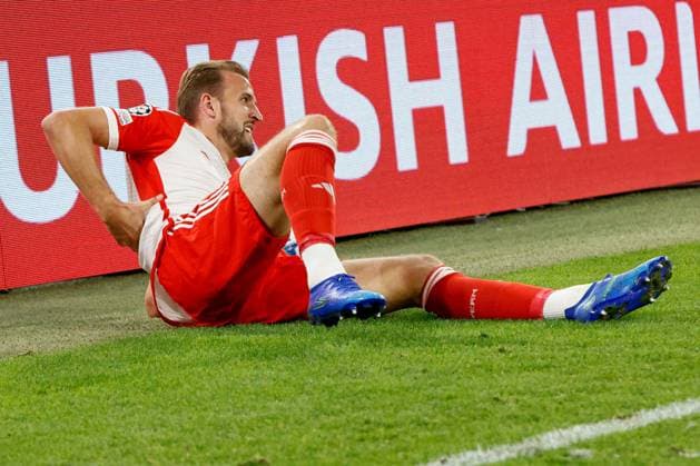 Soccer Champions League group stage 1 matchday FC Bayern Munich Manchester United on 20 09 2023 at the Allianz Arena in Munich Harry Kane Munich injured on the ground xMSx