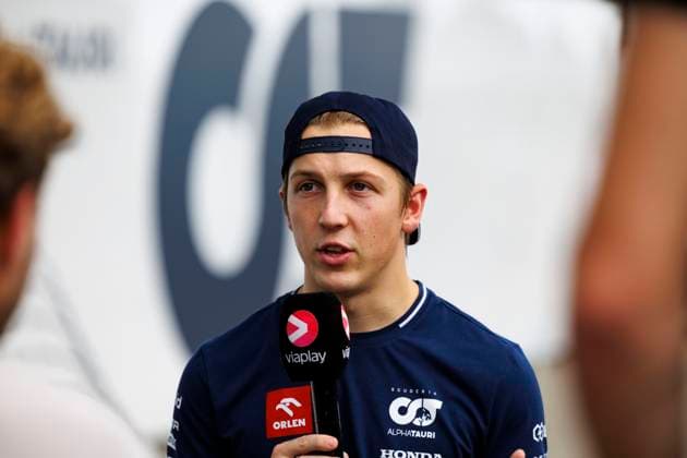 21st September 2023; Suzuka Circuit, Suzuka, Japan; 2023 Formula 1 Lenovo Japanese Grand Prix; Arrival and Inspection Day; Number 40 Scuderia AlphaTauri driver Liam Lawson arrives and speaks to press  ActionPlus12555669 StephenxBlackberry