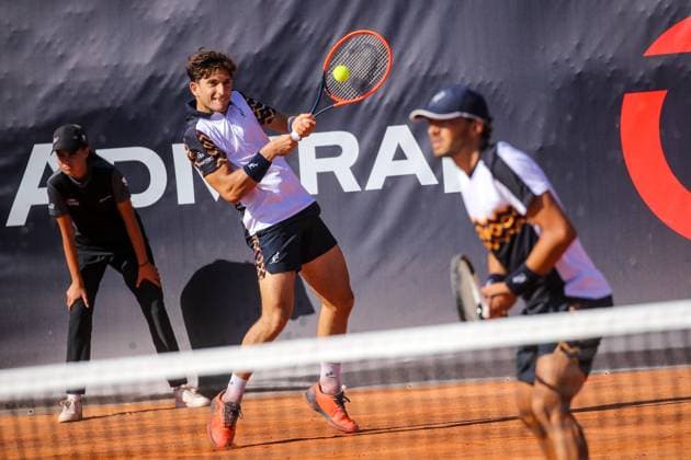 TENNIS - ATP, Tennis Herren Layjet Open BAD WALTERSDORF,AUSTRIA,21.SEP.23 - TENNIS - ATP Challenger Tour, Layjet Open. Image shows Francesco Passaro and Marco Brotolotti (ITA).  GEPAxpictures xMaticxKlansek