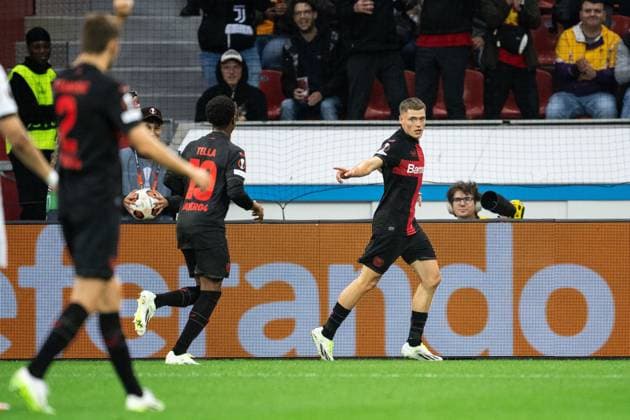 230921 Florian Wirtz of Bayer Leverkusen celebrates after 1 0 during the UEFA Europa League football match between Bayer Leverkusen and Häcken on September 21, 2023 in Leverkusen Photo Daniel Stiller BILDBYRAN code DS DS0334 football soccer football uefa europa league bayer leverkusen häcken bbeng jubel  Copyright: DANIELxSTILLER BB230921DS017