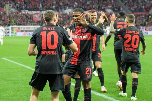 Florian Wirtz 10, Bayer Leverkusen cheers after scoring 1 0 with the team 21 09 2023 Football Europa League, Bayer 04 Leverkusen vs BK Häcken Haecken, BayArena, Leverkusen, NRW Germany Copyright: xpepphotox xHorstxMauelshagenx pep00321, pep_20230921_hm