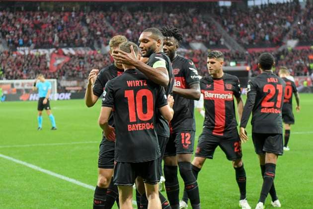 Florian Wirtz 10, Bayer Leverkusen cheers after scoring 1 0 with the team 21 09 2023 Football Europa League, Bayer 04 Leverkusen vs BK Häcken Haecken, BayArena, Leverkusen, NRW Germany Copyright: xpepphotox xHorstxMauelshagenx pep00321, pep_20230921_hm