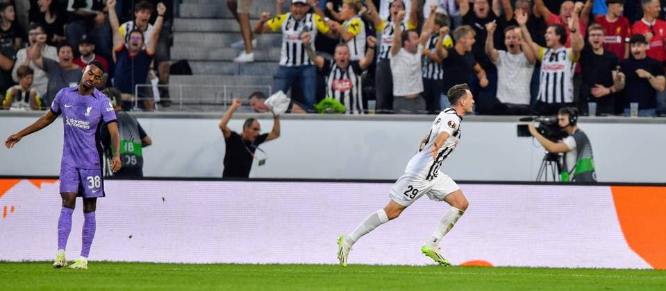 SOCCER - UEFA EL, LASK vs Liverpool LINZ,AUSTRIA,21.SEP.23 - SOCCER - UEFA Europa League, group stage, Linzer ASK vs Liverpool FC. Image shows the rejoicing of Florian Flecker (LASK). Keywords: goal.  GEPAxpictures xAvnixRetkoceri