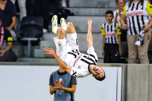 LASK v Liverpool Europa League 21 09 2023. Goal 1-0 Florian Flecker (29) of LASK Linz scores a goal and celebrates during the Europa League match between LASK and Liverpool at Raiffeisen Arena, Linz, Austria on 21 September 2023. Editorial use only , Copyright: xNigelxKeenex PSI-18052-0013