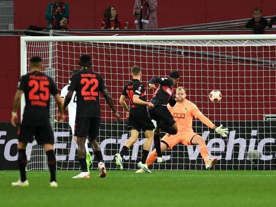 21 09 2023, Leverkusen, Germany, BayARENA, Bayer Leverkusen vs BK Haecken UEFA Europa League 2023 2024 Group H, Amine Adli Bayer 04 Leverkusen goal to 2 0 Photo Ralf Treese Leverkusen BayARENA North Rhine Westphalia Germany 521_LEVHAE20230921_016 Treese-521