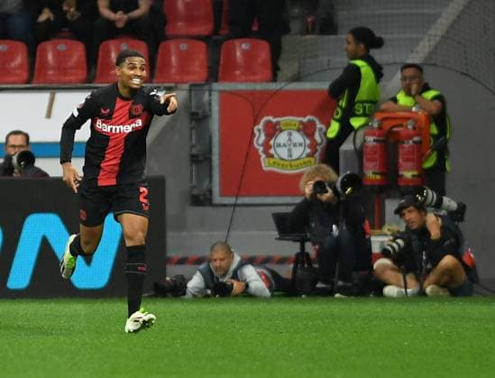 21 09 2023, Leverkusen, Germany, BayARENA, Bayer Leverkusen vs BK Haecken UEFA Europa League 2023 2024 Group H, Amine Adli Bayer 04 Leverkusen goal celebration, cheers after scoring 2 0 Photo Ralf Treese Leverkusen BayARENA North Rhine Westphalia Germany 521_LEVHAE20230921_017 Treese-521