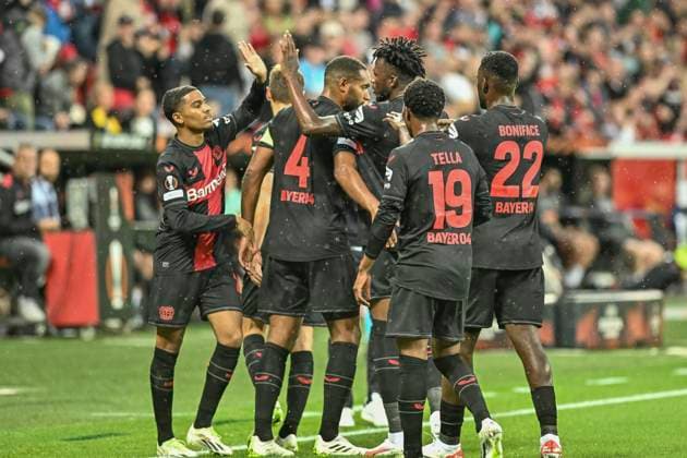 Amine Adli 21, Bayer Leverkusen cheers after scoring 2 0 with team 21 09 2023 Football Europa League, Bayer 04 Leverkusen vs BK Häcken Haecken, BayArena, Leverkusen, NRW Germany Copyright: xpepphotox xHorstxMauelshagenx pep00321, pep_20230921_hm