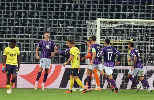 Royal Union Saint-Gilloise v Toulouse FC - UEFA Europa League ANDERLECHT-BELGIUN - SEPTEMBER 21 : Injury 07 Zakaria Aboukhlal Forward Toulouse Football Club 2023-2024 during the UEFA Europa League Group E match between Royal Union Saint-Gilloise and Toulouse FC on {SEPTEMBER 21, 2023 in ANDERLECHT, BELGIUM, 21 Eeklo Belgium  Copyright: xJeffreyxGaensx xPhotoxNewsx